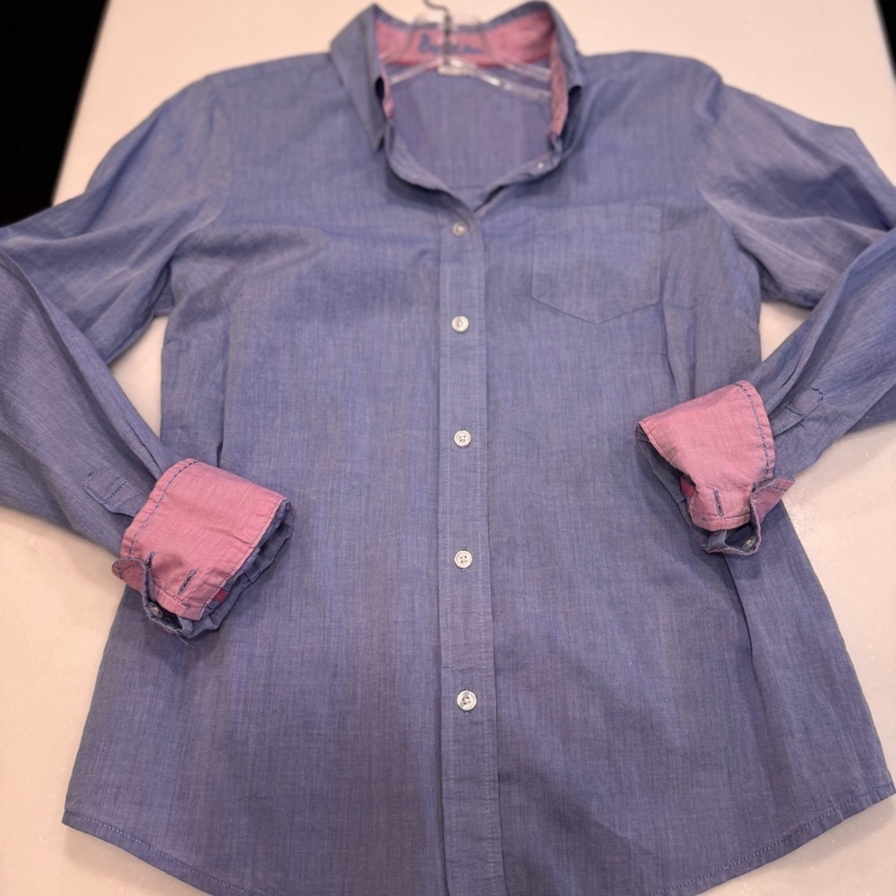 Boden Women’s Blue Button Down shirt cotton Long Sleeve Flip Cuff size 4 - Picture 10 of 12